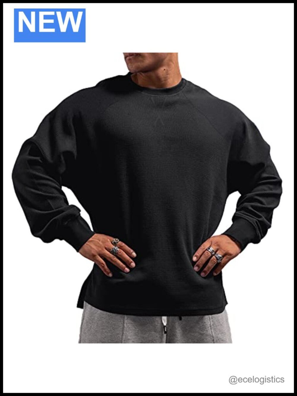 Men's Long Sleeve Waffle Sweatshirt Loose Fit Pullover Workout